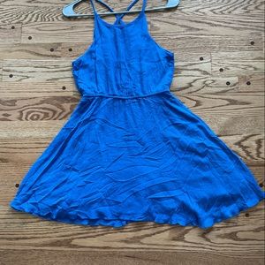DKNY Girls Size XL Flowy Maxi Dress Blue Spaghetti Strap Cross Open Back Boho